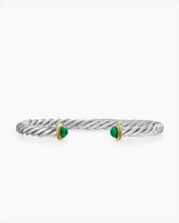 Cable Cuff Bracelet in Sterling Silver with 14K Yellow Gold and Green Onyx, 6mm